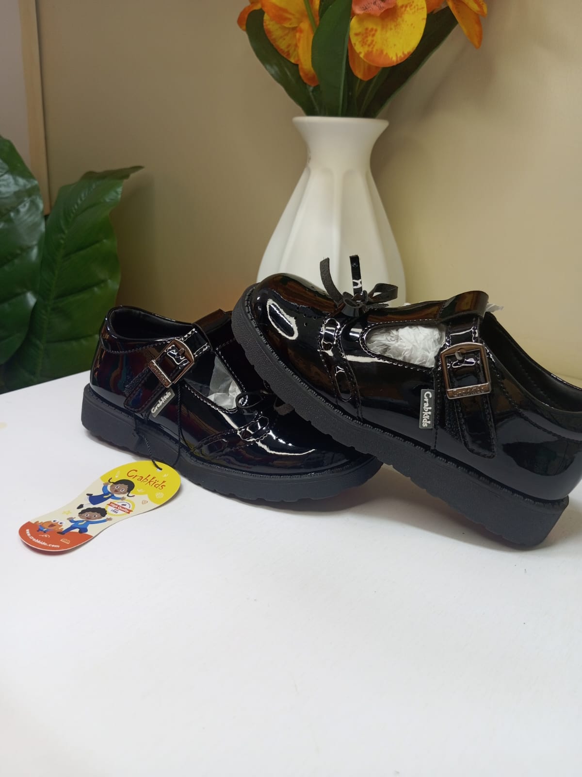 CrabKids Patent Bow Buckle School Shoe